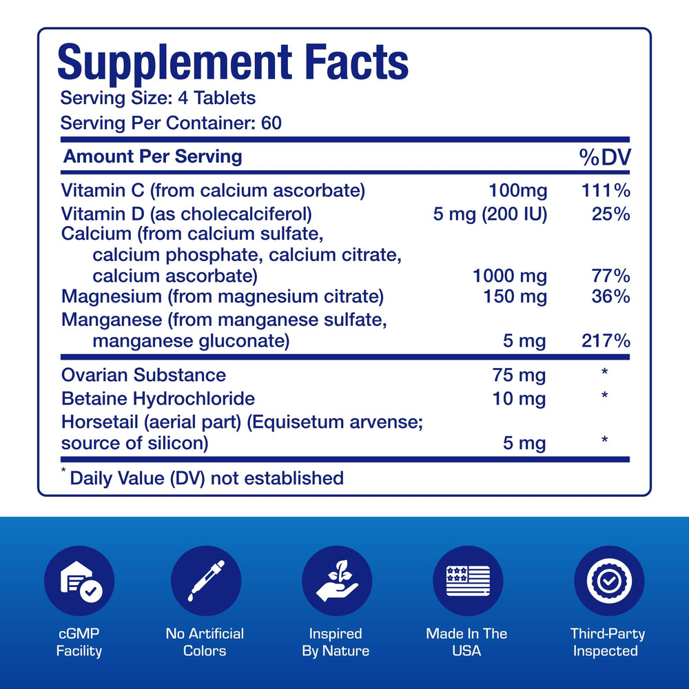 Osteo-Plex label detail showing ingredients and dosage.