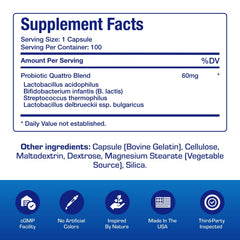 Quadbiotic capsules closeup demonstrates easy daily digestive support.