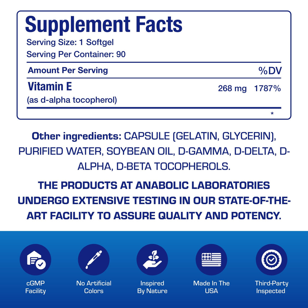 Anabolic Laboratories Vitamin E 400 IU softgels safety seal on package