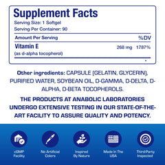 Anabolic Laboratories Vitamin E 400 IU softgels safety seal on package