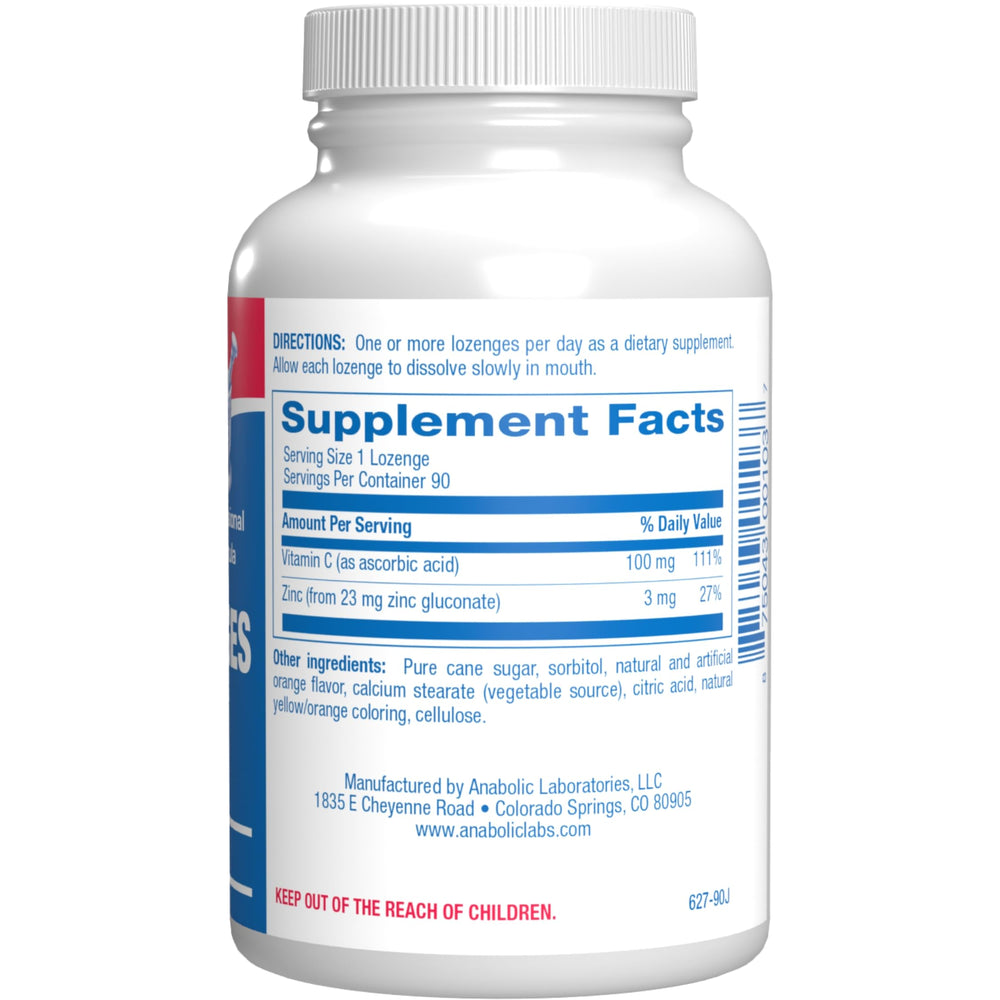 Anabolic Laboratories orange lozenges close-up highlighting citrus flavor and convenience.