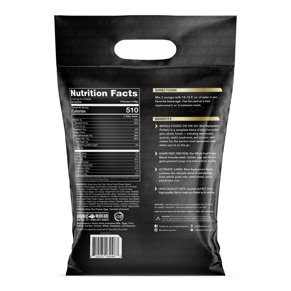 Anabolic Warfare Meal Replacement Protein chocolate shake glass ready for post-workout fueling.