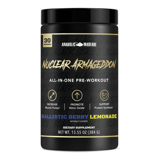 Anabolic Warfare Nuclear Armageddon bottle pour for quick pre-workout serving.