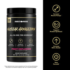 Anabolic Warfare Nuclear Armageddon powder jar on shelf for easy storage.