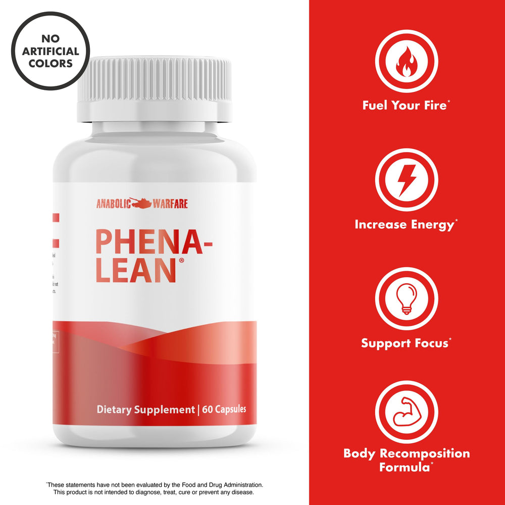 Phena-Lean bottle on a table beside training gear before workouts.
