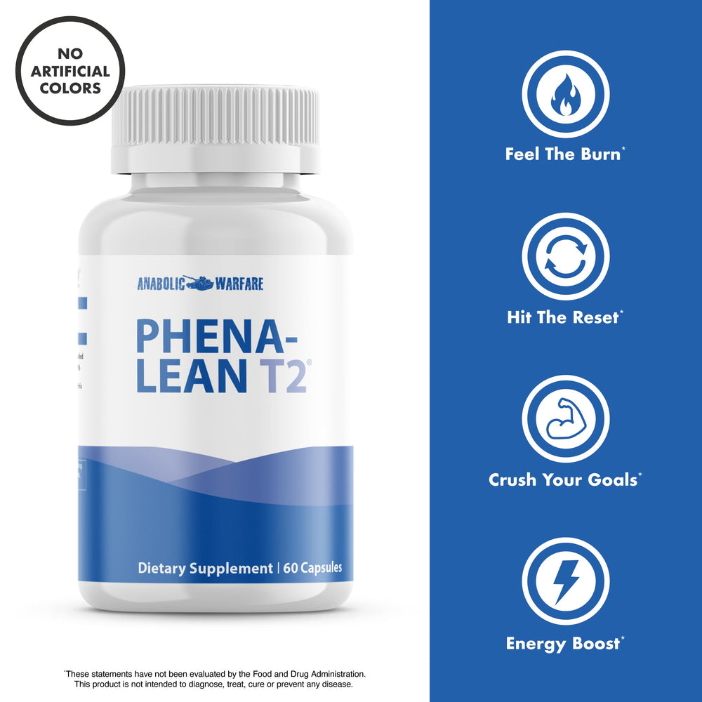 Phena-Lean T2 capsules pack image suggests convenient daily supplementation for goals