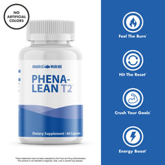 Phena-Lean T2 capsules pack image suggests convenient daily supplementation for goals