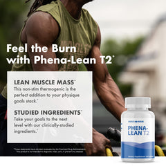 Phena-Lean T2 ingredients panel highlights CapsiMax Paradoxine and MitoBurn for thermogenesis