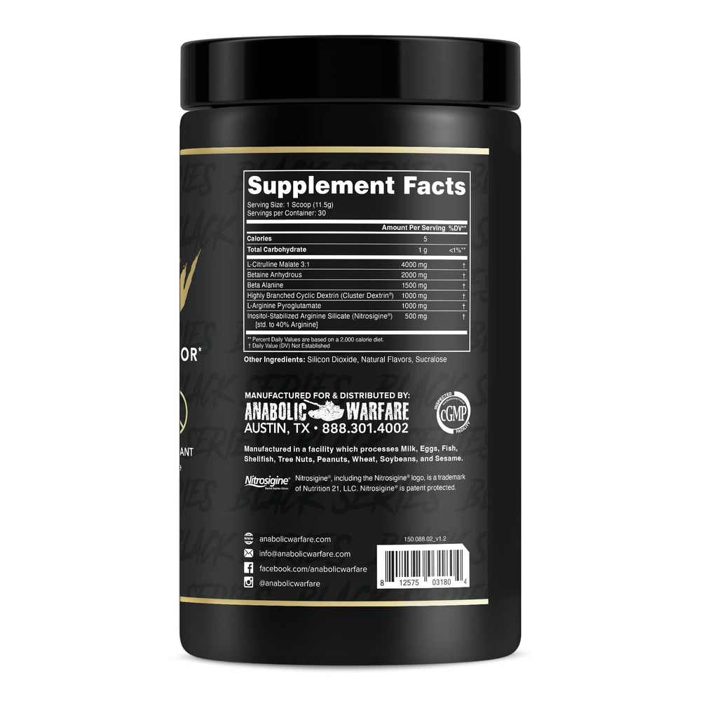 Anabolic Warfare Pump-N-Grow label close-up shows clean ingredient approach