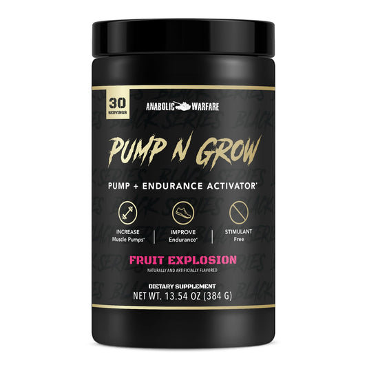Anabolic Warfare Pump-N-Grow tub front view promoting clean pumps during training.