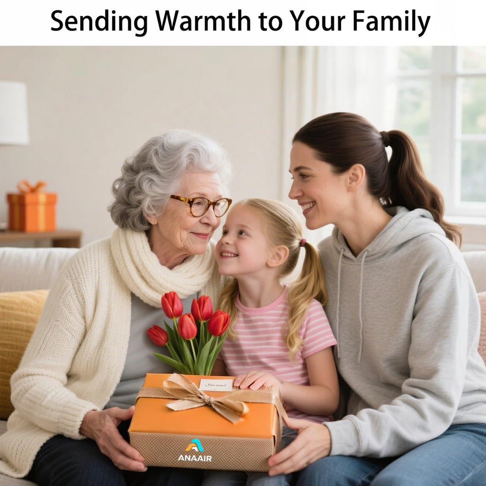 AnaAir neck heating pad packaging box shown for convenient gift-ready presentation.