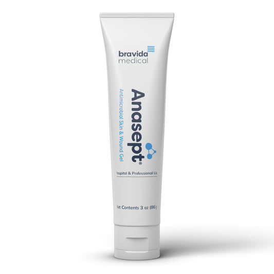 ANASEPT Skin & Wound Gel 3 oz tube showing fragrance-free cleansing for wounds.