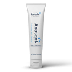 ANASEPT Skin & Wound Gel 3 oz tube showing fragrance-free cleansing for wounds.