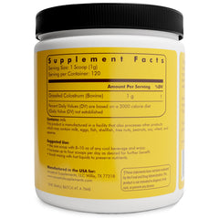 Ancestral Supplements packaging close-up showing grass-fed source and purity for gut health.