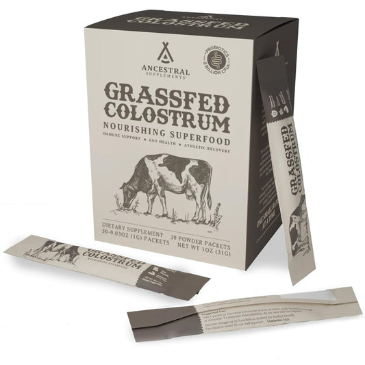 Ancestral Supplements colostrum packet on the go for convenient immune support