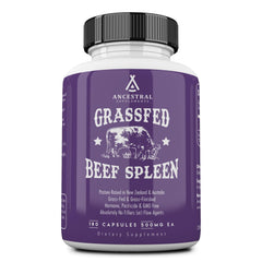 Ancestral Supplements grass-fed beef spleen bottle with potential immune support.