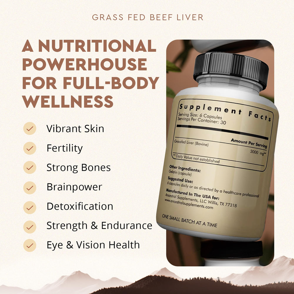Ancestral Supplements packaging emphasizes pasture-raised sourcing for nutrition
