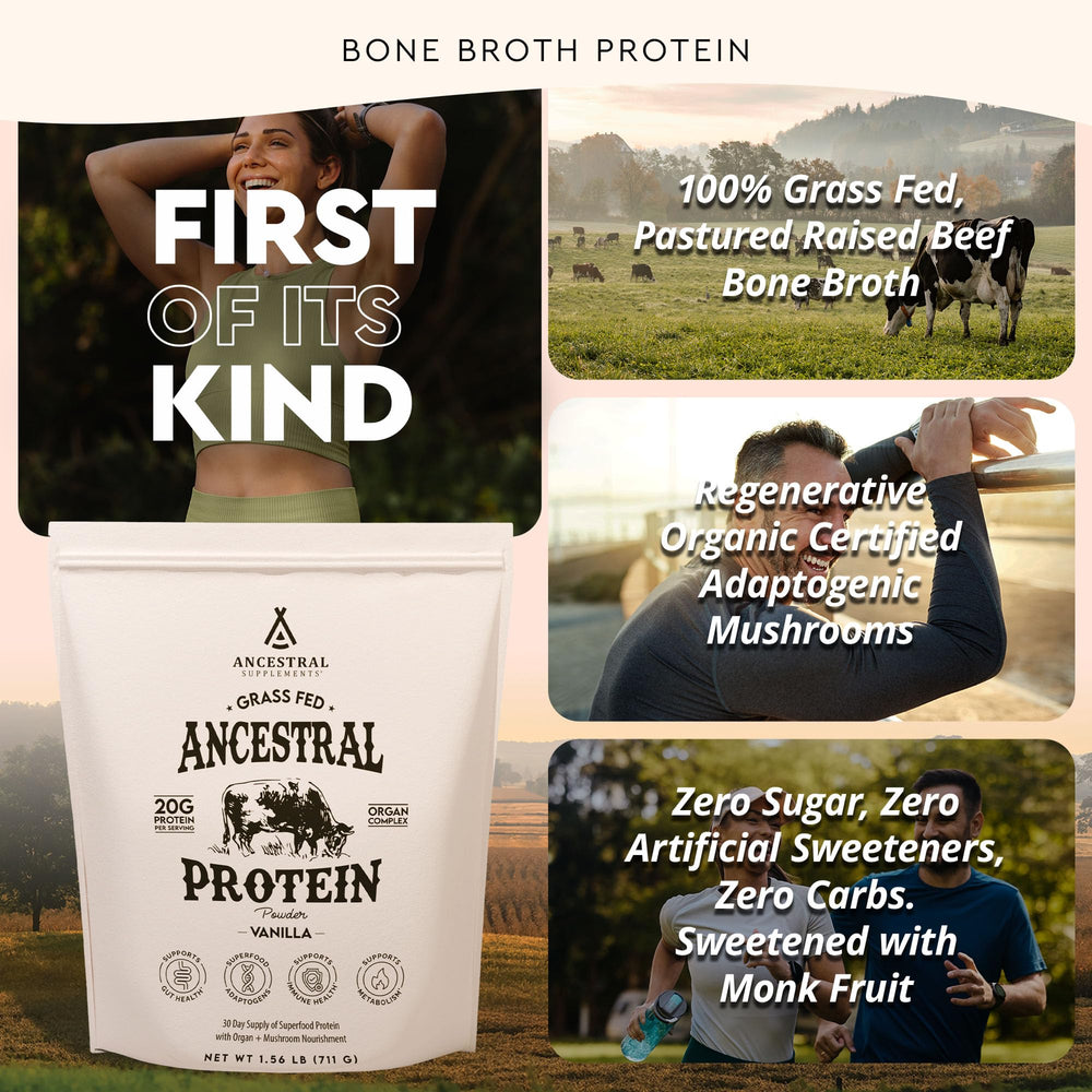 Ancestral Supplements vanilla protein shake in a glass, ideal for easy, high-protein breakfasts