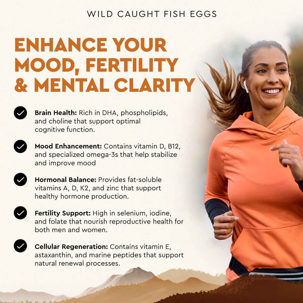 Ancestral Supplements Fish Eggs pour shot illustrating convenient daily intake.