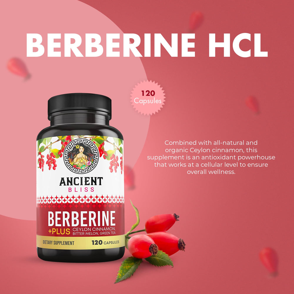Ancient Bliss Berberine Cinnamon capsules close-up highlighting synergy
