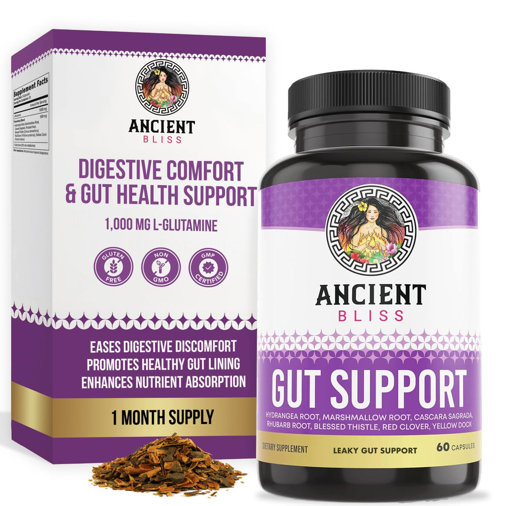 Ancient Bliss leaky gut supplement bottle for daily gut support and balance.