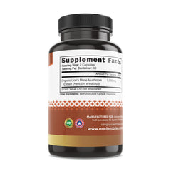 Close-up of Ancient Bliss Lion’s Mane capsules highlighting vegan formula for mental clarity.