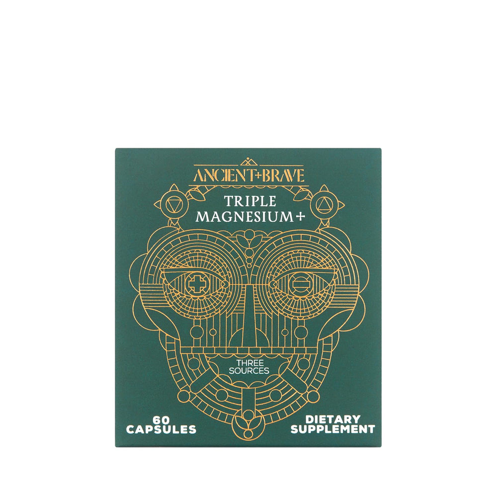 Ancient + Brave nightly routine with magnesium capsules promoting relaxation.