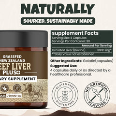 ANCIENT DIOSA grassfed beef liver capsules closeup highlighting 3000 mg per serving.