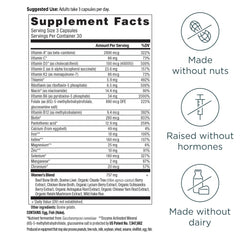 Ancient Nutrients label close-up showing 21 vitamins and minerals.