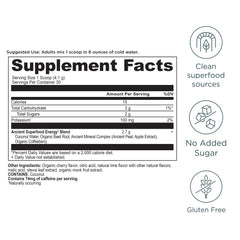 Ancient Nutrition Clean Energy Powder Cherry Limeade label highlighting caffeine source