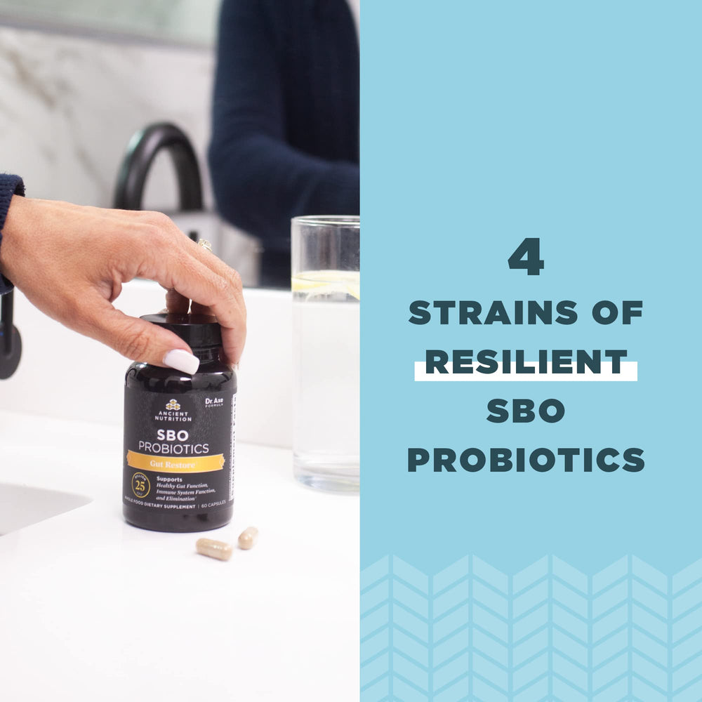 Ancient Nutrition clinically studied ingredients badge signals evidence-backed probiotic support.