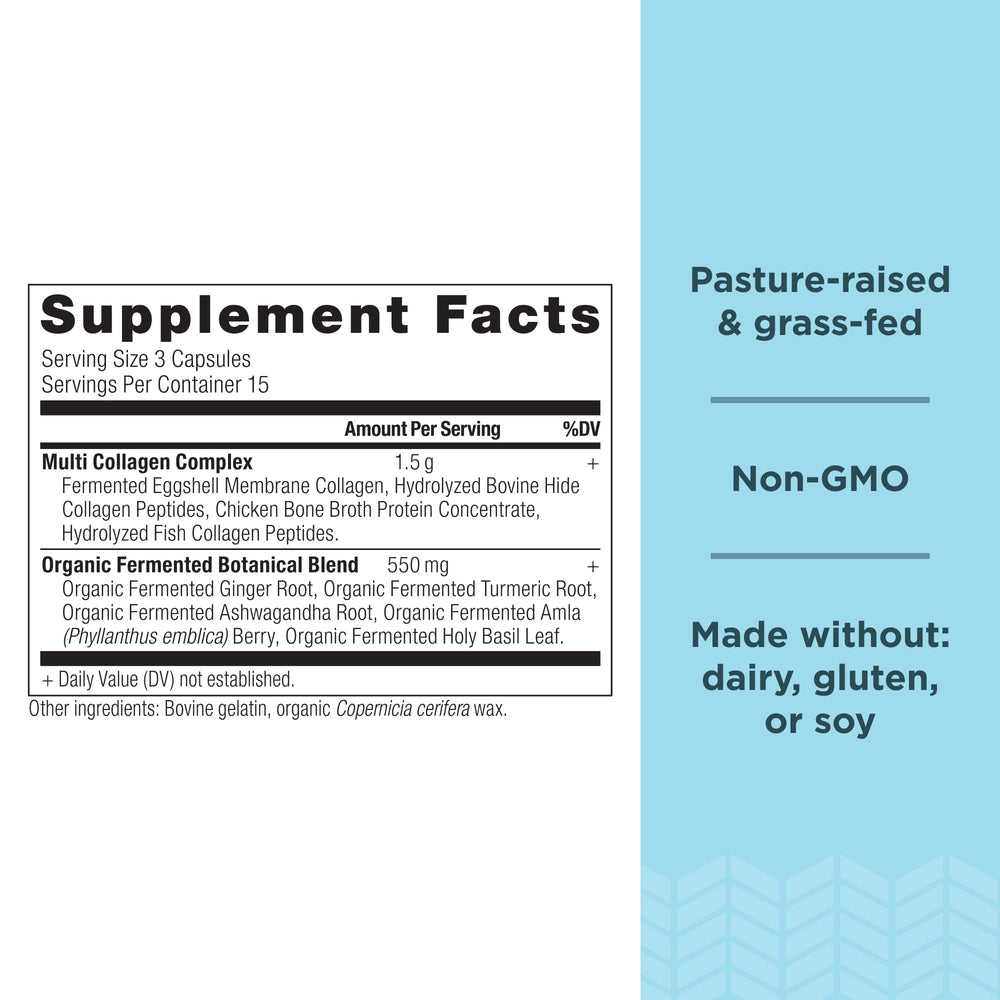 Ancient Nutrition collagen bottle label close-up showing purity and ingredients