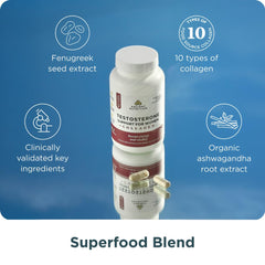 Ancient Nutrition Collagen Peptides bottle closeup highlighting skin, hair, and joint care.