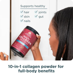Ancient Nutrition collagen peptides powder nutrition facts chart communicates protein and vitamin C content