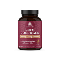Ancient Nutrition collagen pills bottle for daily beauty and sleep support.