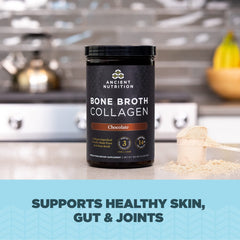Ancient Nutrition collagen-pour-into-glass; convenient daily support for joints and skin.