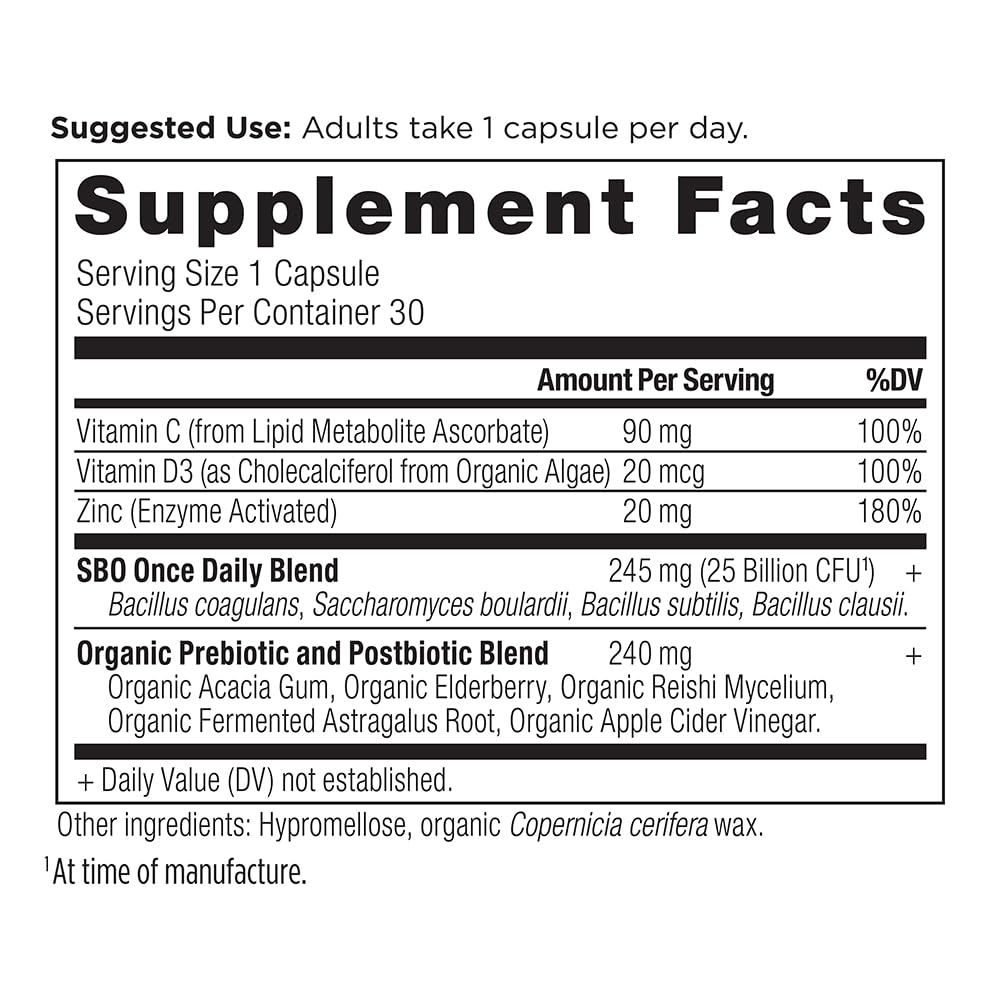 Ancient Nutrition immune-support capsule highlights daily use and vitamin blend.