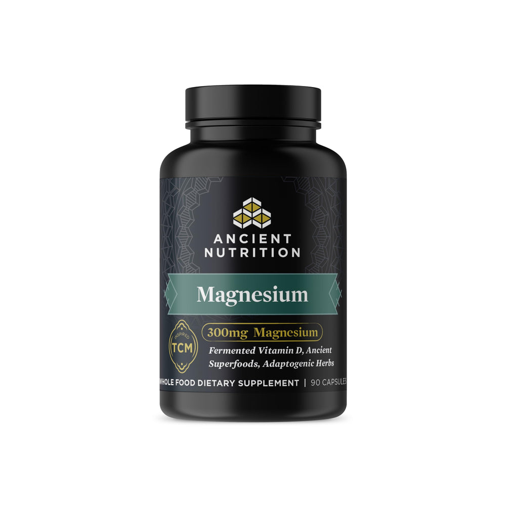 Ancient Nutrition magnesium 300mg bottle for daily calm support.