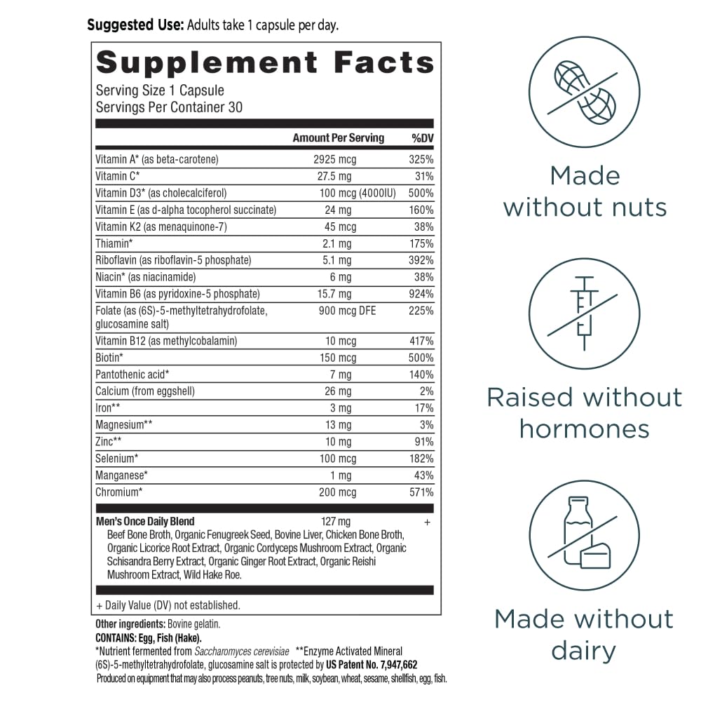 Ancient Nutrition Men Multivitamin tablets close-up highlights easy-to-swallow capsules.