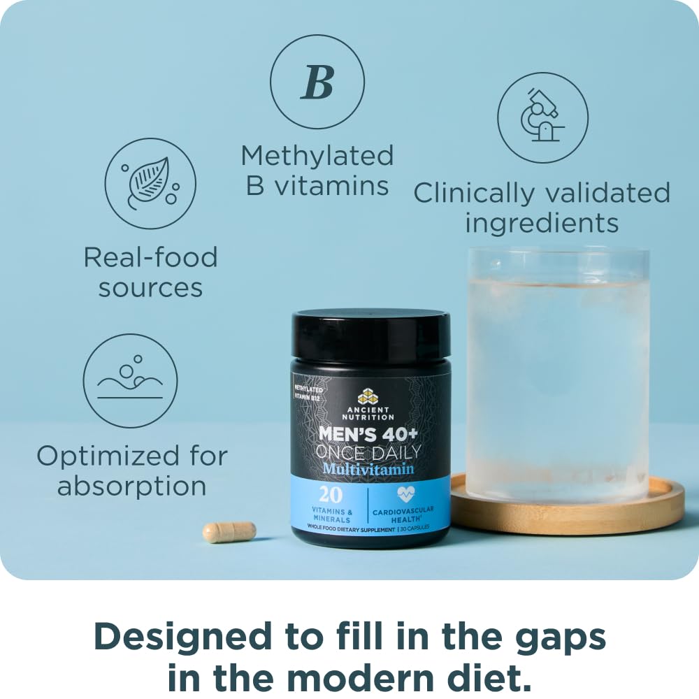Ancient Nutrition Men 40+ ingredients blend with fenugreek and cordyceps.