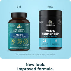Ancient Nutrition Men’s Multivitamin capsules close-up for energy support.