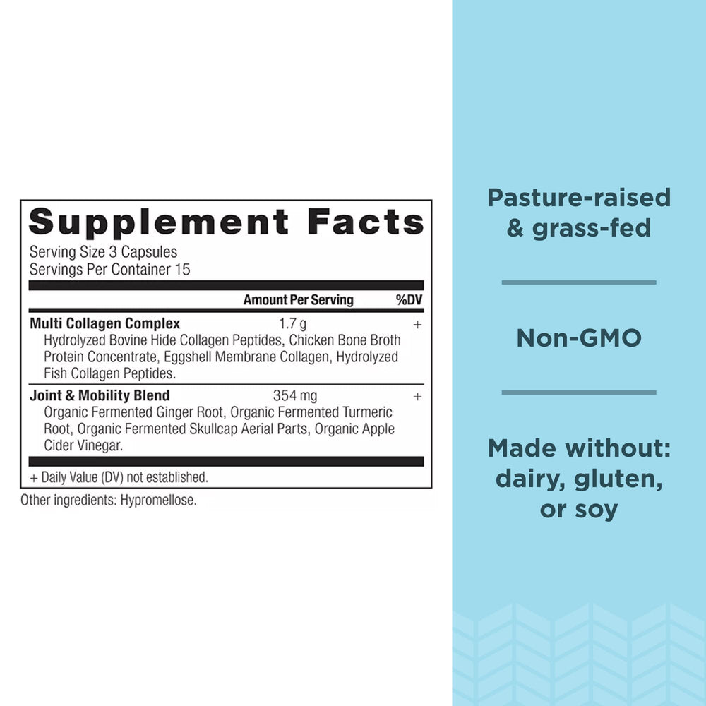 Ancient Nutrition Multi Collagen capsules closeup promotes easy daily dosing
