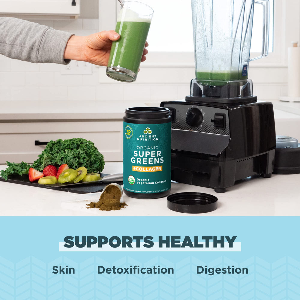 Ancient Nutrition Organic Collagen Boost bottle highlights joint and skin support