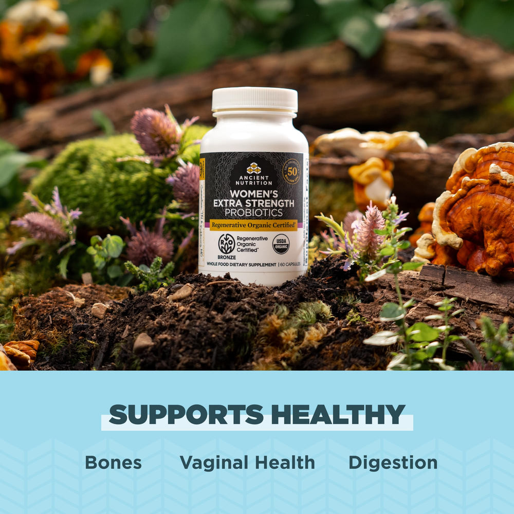 Ancient Nutrition probiotics women's extra strength packaging conveying trusted product
