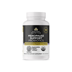 Ancient Nutrition menopause probiotic bottle for daily digestive balance and menopause support