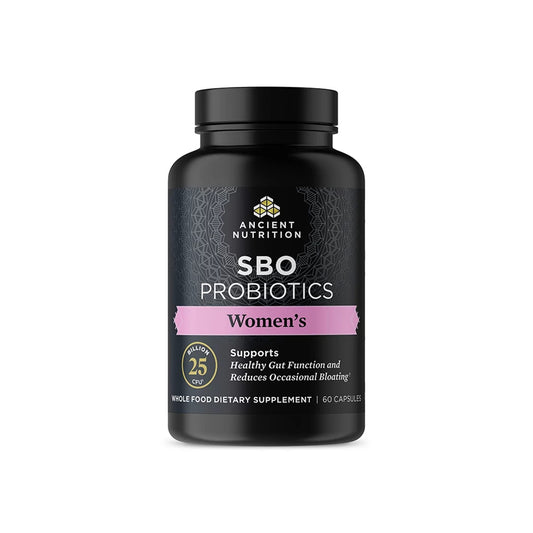 Ancient Nutrition SBO Probiotics Women bottle with 60-count capsules for daily support