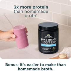 Vanilla flavor scoop in Ancient Nutrition bone broth protein powder for smoothies or warm drinks