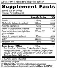 Ancient Nutrition Vitamin B Complex capsules close-up highlighting convenient daily intake.