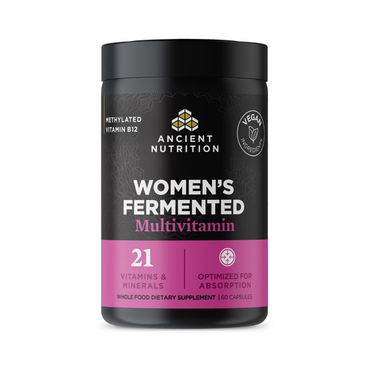 Ancient Nutrition Women’s Fermented Multivitamin bottle with capsules for daily immune support