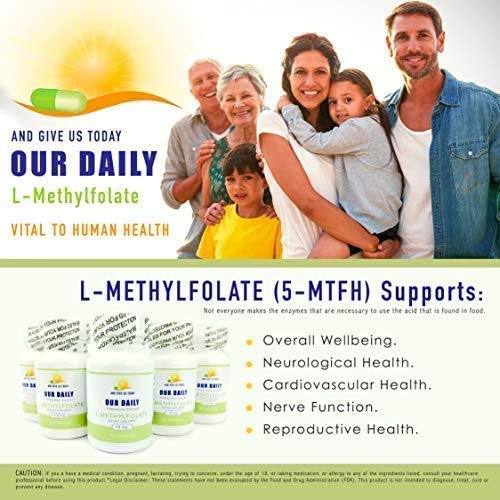 AND GIVE US TODAY OUR DAILY L-Methylfolate 15mg packaging on shelf showcases non-GMO purity